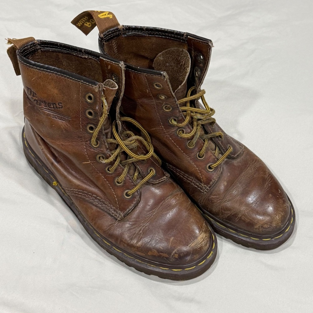 Vintage Dr. Martens Brown Leather Boots Made in England Air Cushion Sole